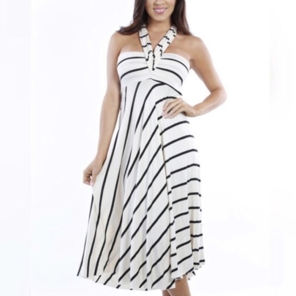 Tie around neck black and white flow dress - Picture 1 of 3